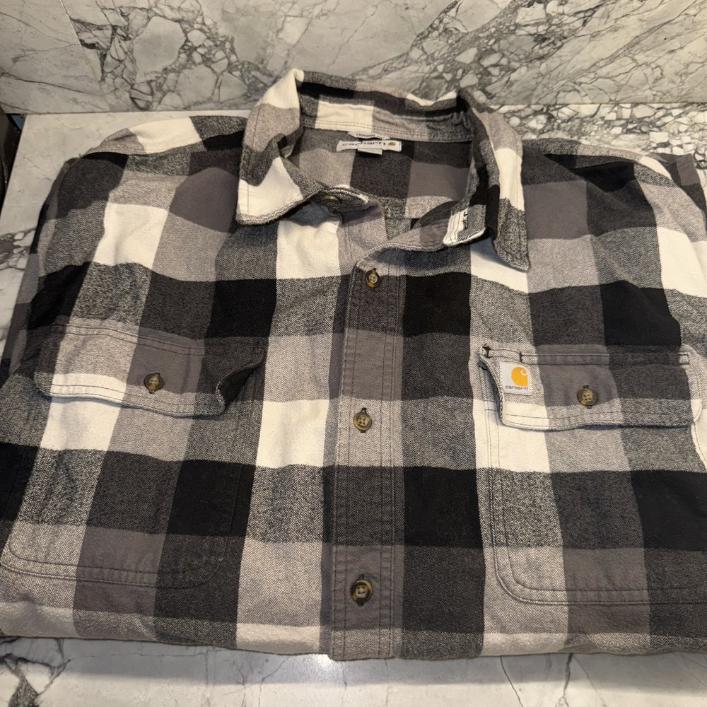 Carhartt Men's 3XL Black Grey Plaid Button Down Flannel Shirt